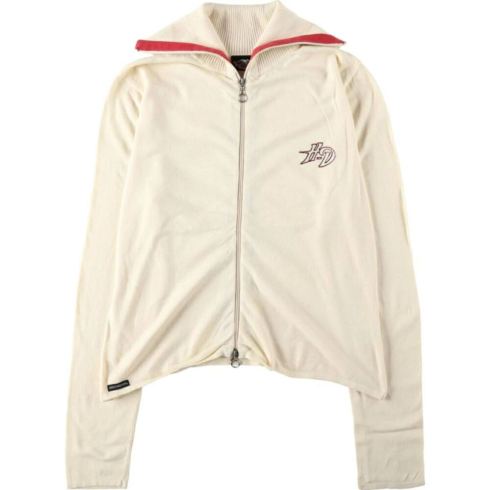 Vintage Harley Davidson Women’s Knitted Embroidered Full Zip Cardigan Sz L Biker